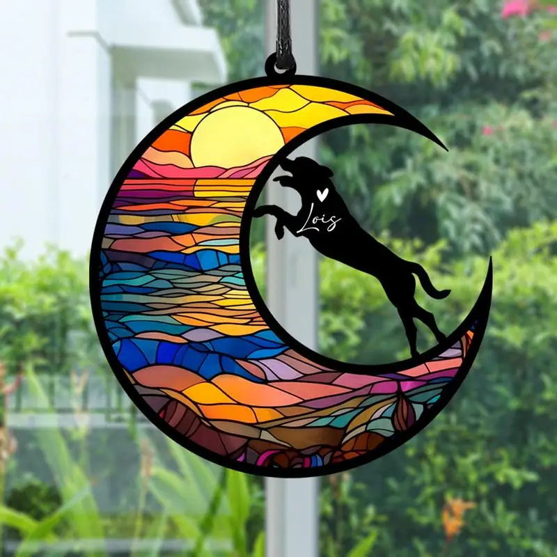 Dog Stained Glass Ornament Dog Memorial Remembrance Stained Glass Cute Pet Loss Sun Catcher Sympathy Pendant For Balconies Walls