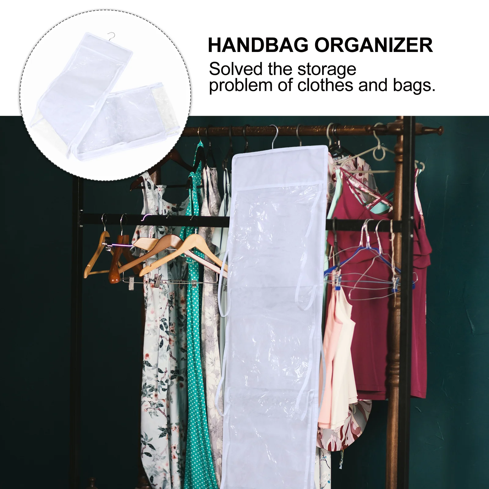 

1pc Transparent Thickened Pvc Double Side Hanging Bag Storage Organizer 4 Pockets For Wardrobe Closet Handbag Purse Holder
