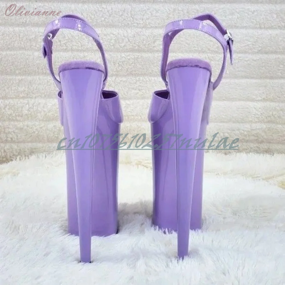 Light Purple Color Extreme Stiletto High Heel Sandals Peep Toe Patent Leather 26cm Dance Heel Super Platform Women Dance Shoes
