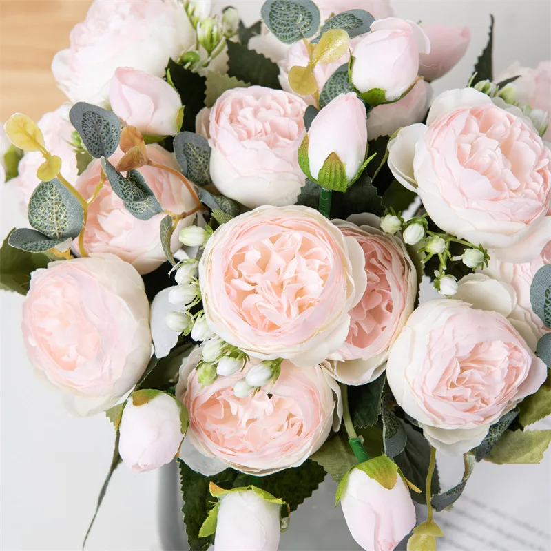 Fleurs artificielles fausses pivoines blanches en soie, utilisées pour la maison, décoration de Vase, couronne de noël, Bouquet de mariage, accessoires de fête