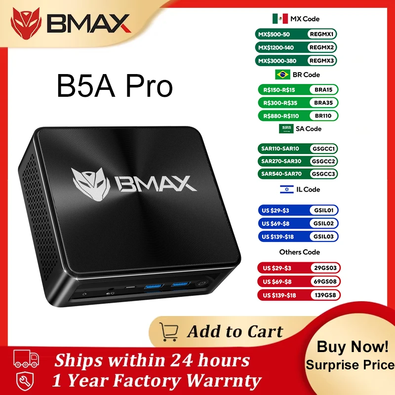 BMAX B5A Pro Mini PC  Windows 11  16GB DDR4 512GB NVMe SSD AMD Ryzen7 5825U Processor  Enjoy Seamless Wireless Connectivity