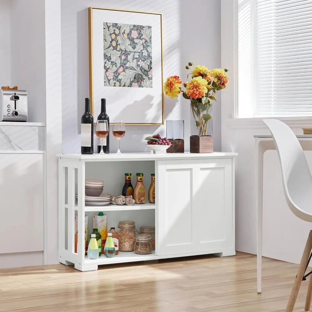 Sideboard, kitchen storage cabinet with sliding door and adjustable shelves, stackable cabinets for kitchen, dining room