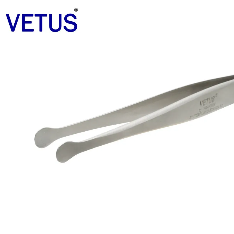 VETUS High Precision Stainless Steel Tweezers Flat Tip Large Round Tip Slant Shovel Stamp Tweezers Wafer Tweezers for Lab Work