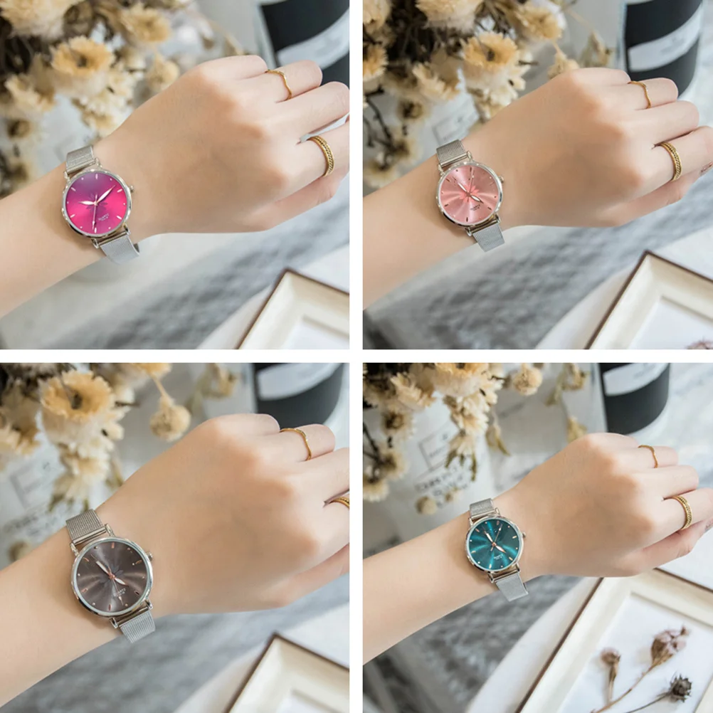 ساعة كوارتز نسائية فاخرة شبكية ساعات سوار من خليط معدني فستان ساعة يد بيضاء أنيقة ساعة حركة دقيقة