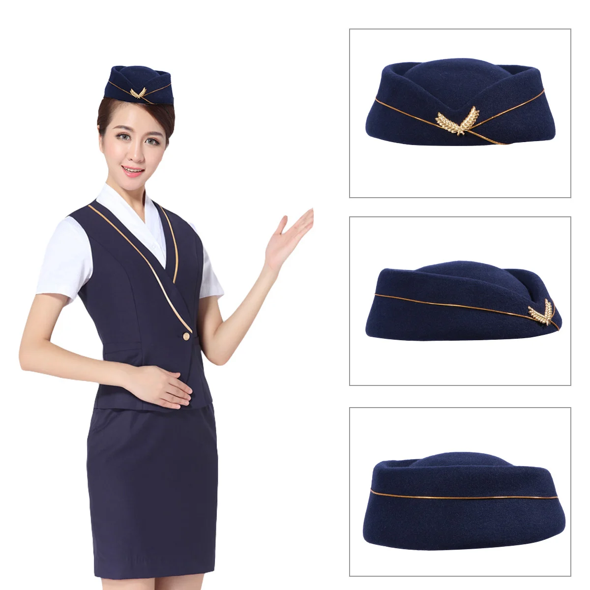 Air Stewardess Cap Hat Fedora for Women Flight Attendant Costume Apparel Clothing