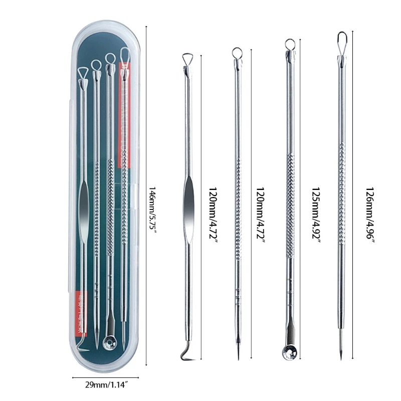 4 szt. Igły do ​​usuwania trądziku ze stali nierdzewnej pryszcz narzędzie do usuwania zaskórników łyżka narzędzia do pielęgnacji