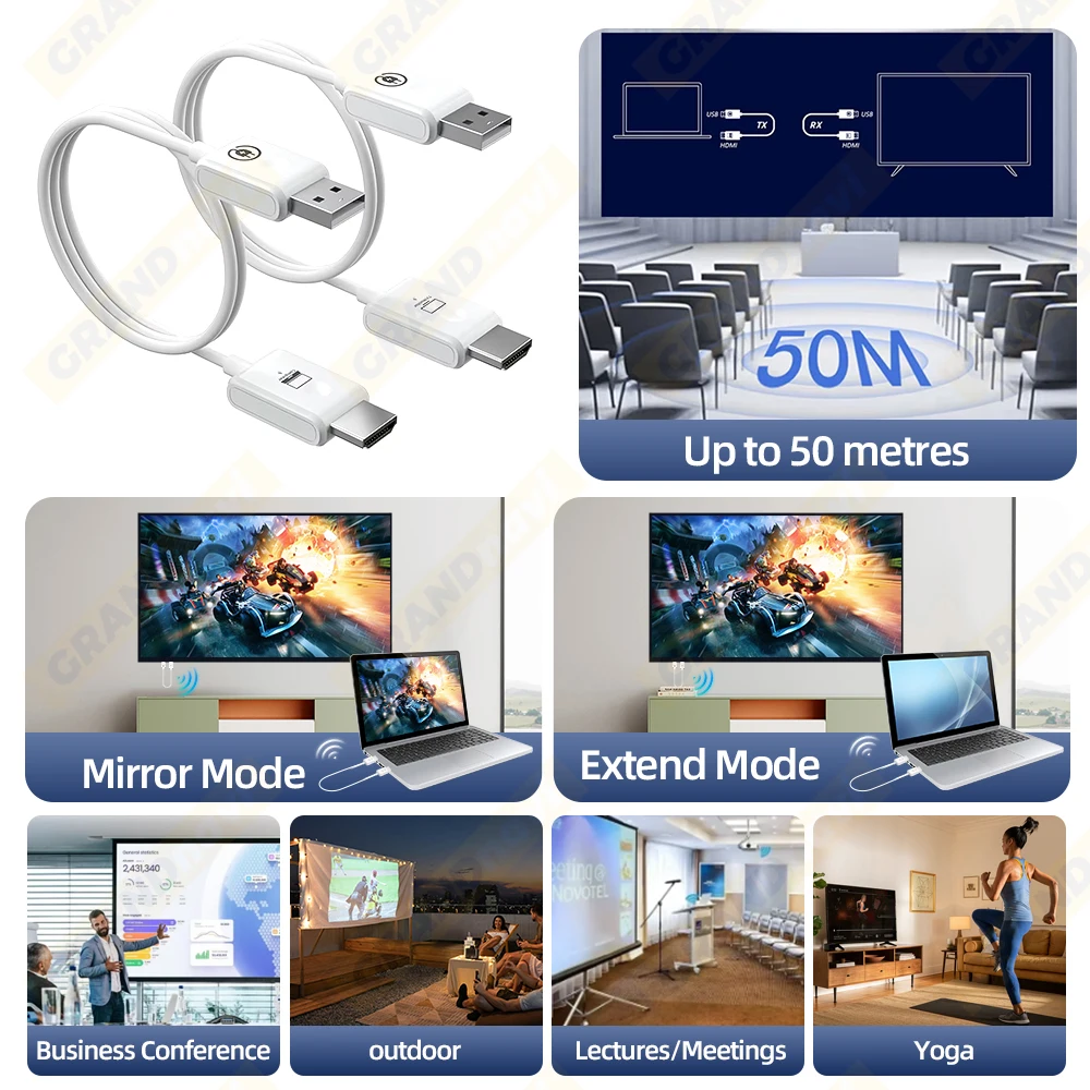 1080P HDMI 50M Transmitter Receiver Extender Adapter Compatible Wireless Audio Video PS4 Camera Laptop PC to Projector TV ﻿