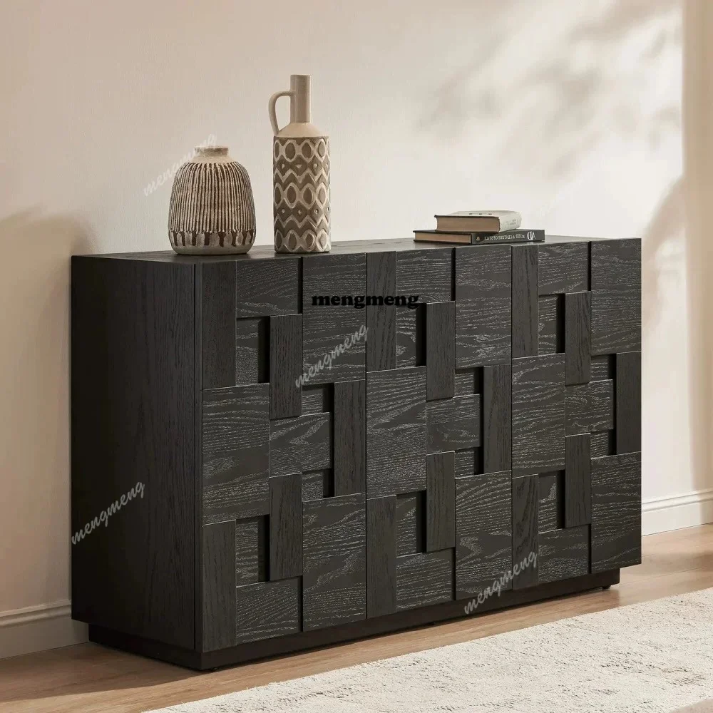 Medieval oak grille side cabinet retro geometric splicing locker living room partition locker opposite door