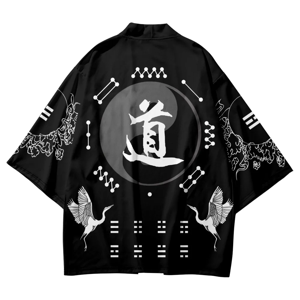 Fashion Geometry Personality Print Cardigan Haori Women Beach Yukata Japanese Kimono Streetwear Men Traditional Asian Clothing