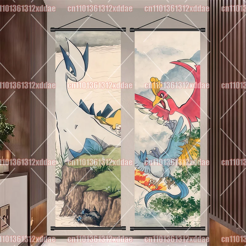 

Pokémon Anime Poster Scroll Painting Pikachu Gengar Pikachu Dragonite Snorlax Zapdos Party Background Wall Hanging Painting Gift