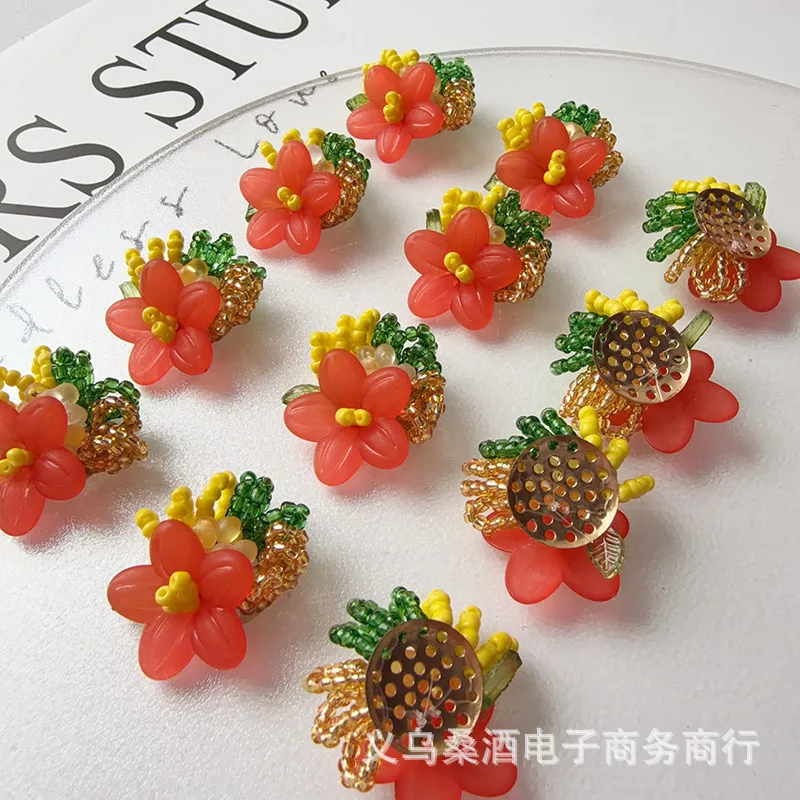 Red Chinese Floral Hairband Shoe Hat Cap Embellishment for Clogs Clothing Trim Handmade Beaded Buckle Premium Quality