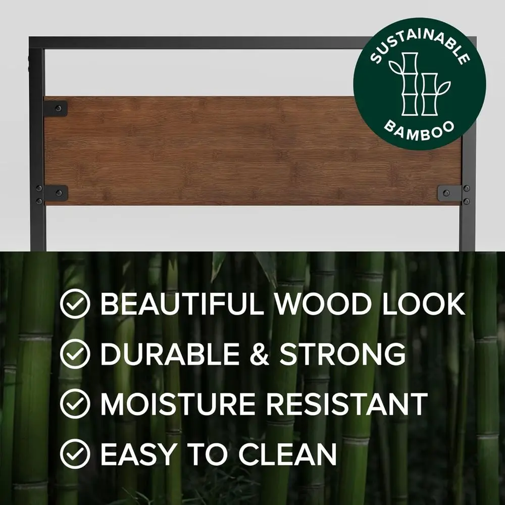 Twin Size Bamboo & Metal Daybed with Trundle and Steel Slat Support for Easy Assembly