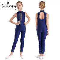 Niños Niña sin mangas patinaje artístico mono completo Ballet danza gimnasia leotardo tanque Rhinestones tanque Unitard disfraz