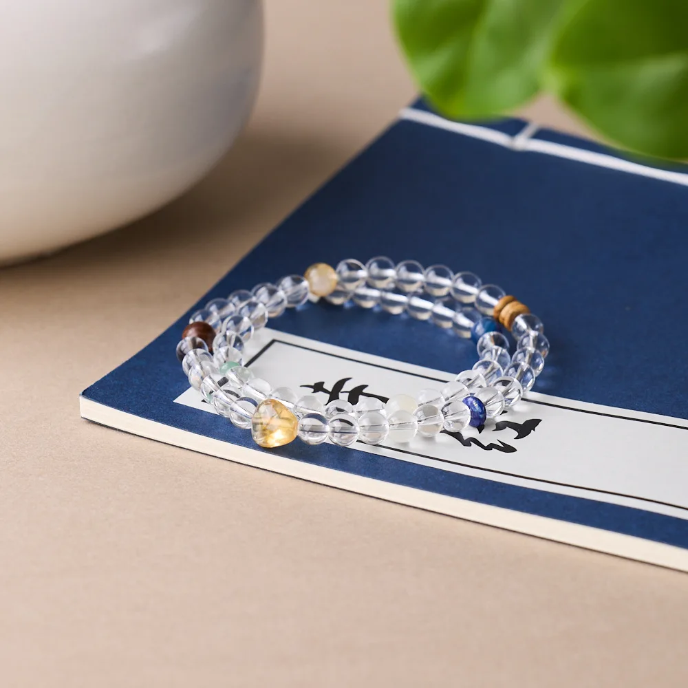 6mm Clear Quartz Lapis Lazuli Golden Sandalwood Moonstone Aventurine Mixed Crystal Women Double‑Loop Stackable Beaded Bracelet