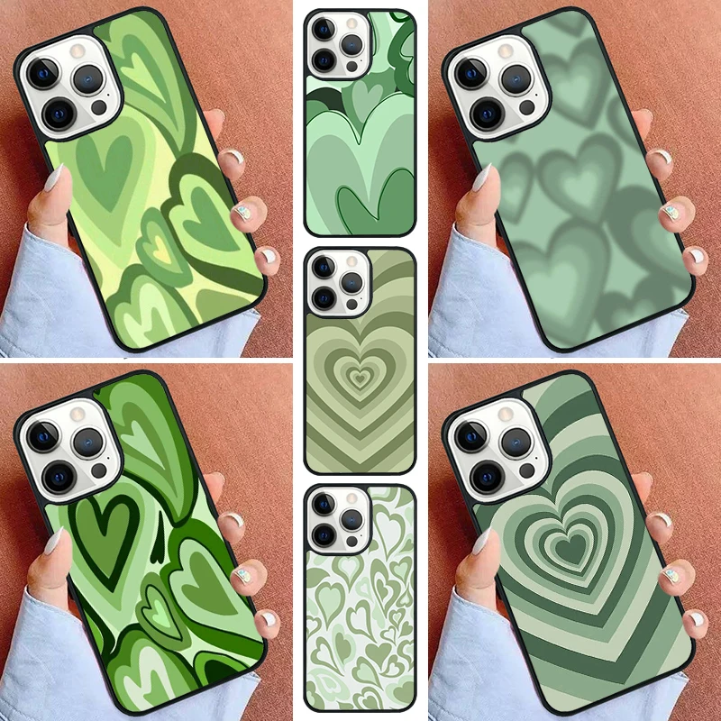 Sage Green Coffee Love Heart Latte Phone Case For iPhone 16 15 14 Pro 11 13 12 Mini Max SE 2020 6 7 8 Plus Cover Capa