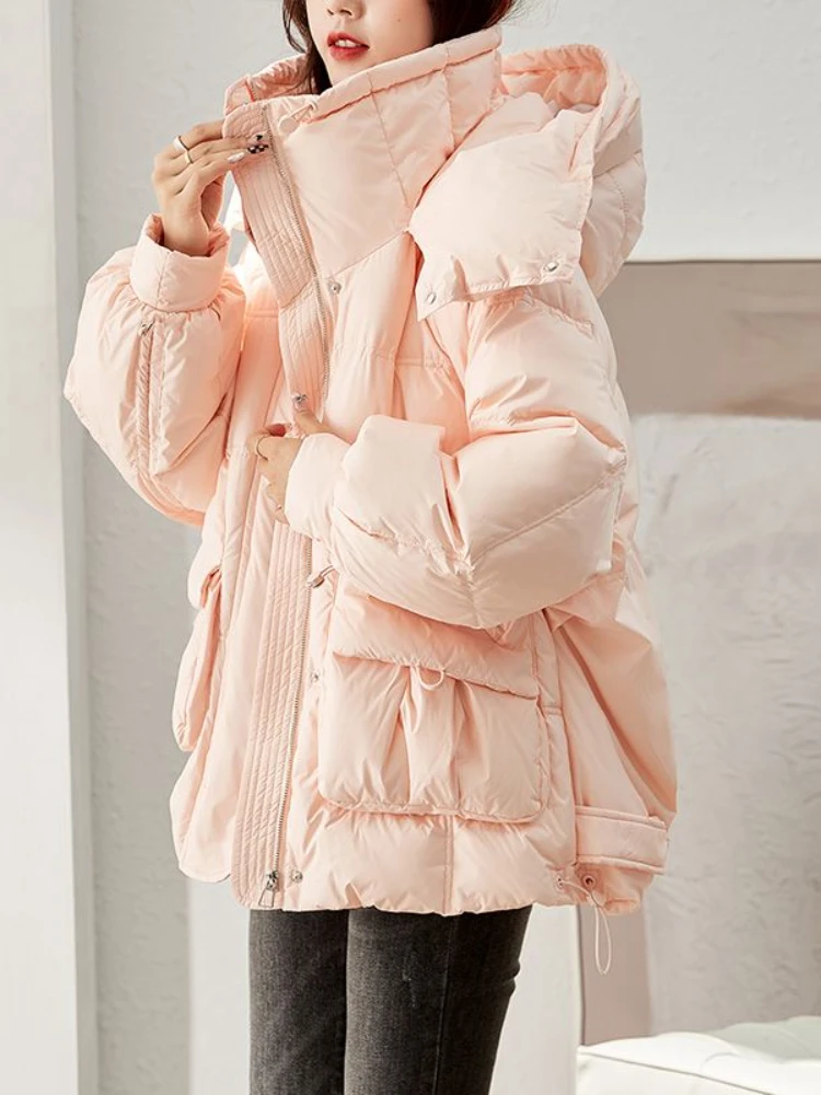 Parka casual feminina com capuz, jaqueta solta de inverno, jaqueta curta de algodão acolchoada, casaco coreano, novo, 2024