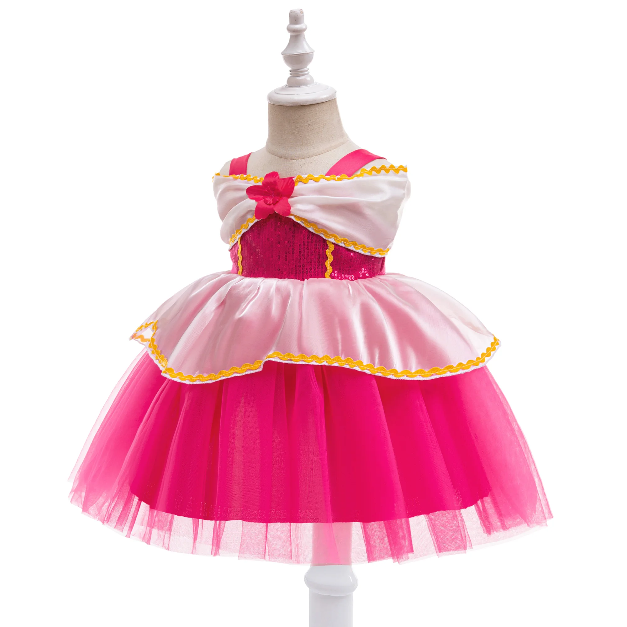 Sleeping Beauty Aurora Princess Halloween Costume for Girl Carnival Cosplay Pink Off Shoulder Birthday Party Dress Kids Clothing