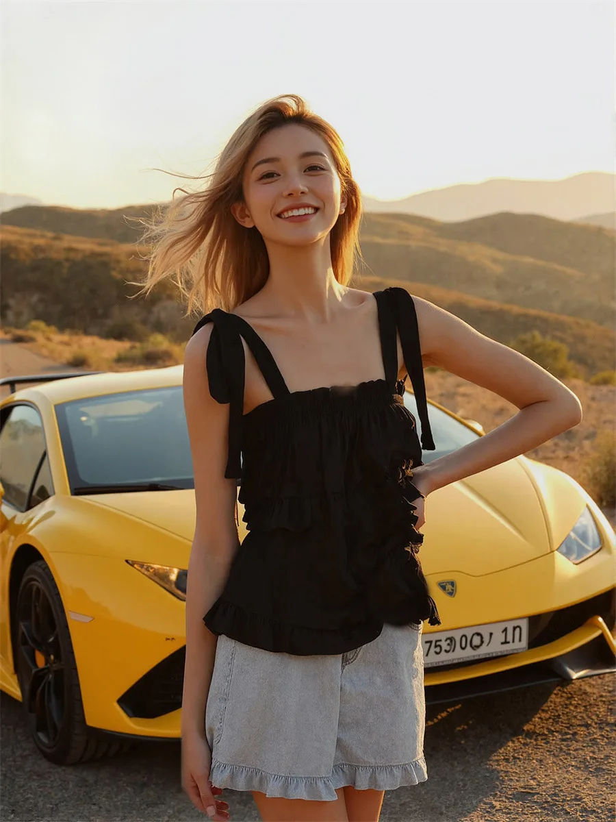 الدبابات كاميس المرأة مطوي ثنى مزدوج كشكش تنحنح Bowknot التعادل أسود أبيض المرقعة شيك سليم صالح كلوبوير المحاصيل