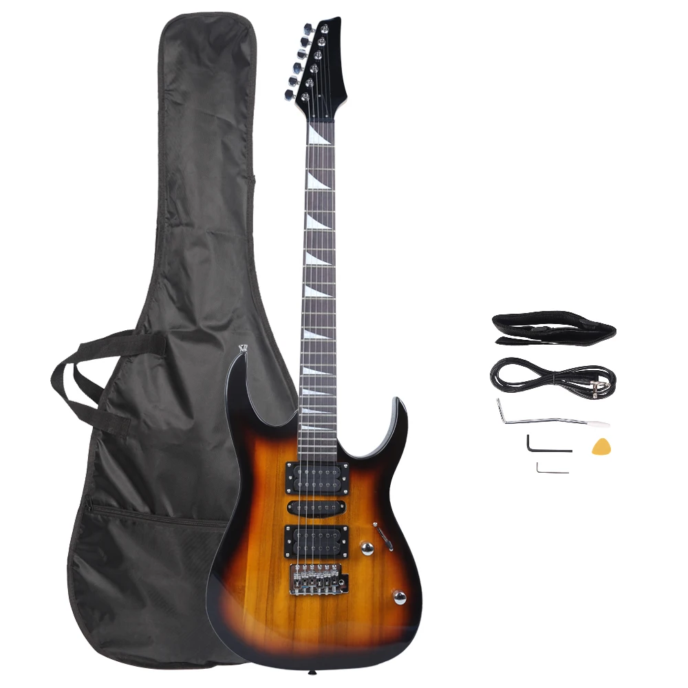 Novice Entry Level 170 Electric Guitar HSH Pickup Bag Strap Paddle Rocker Cable Wrench Tool Sunset Color