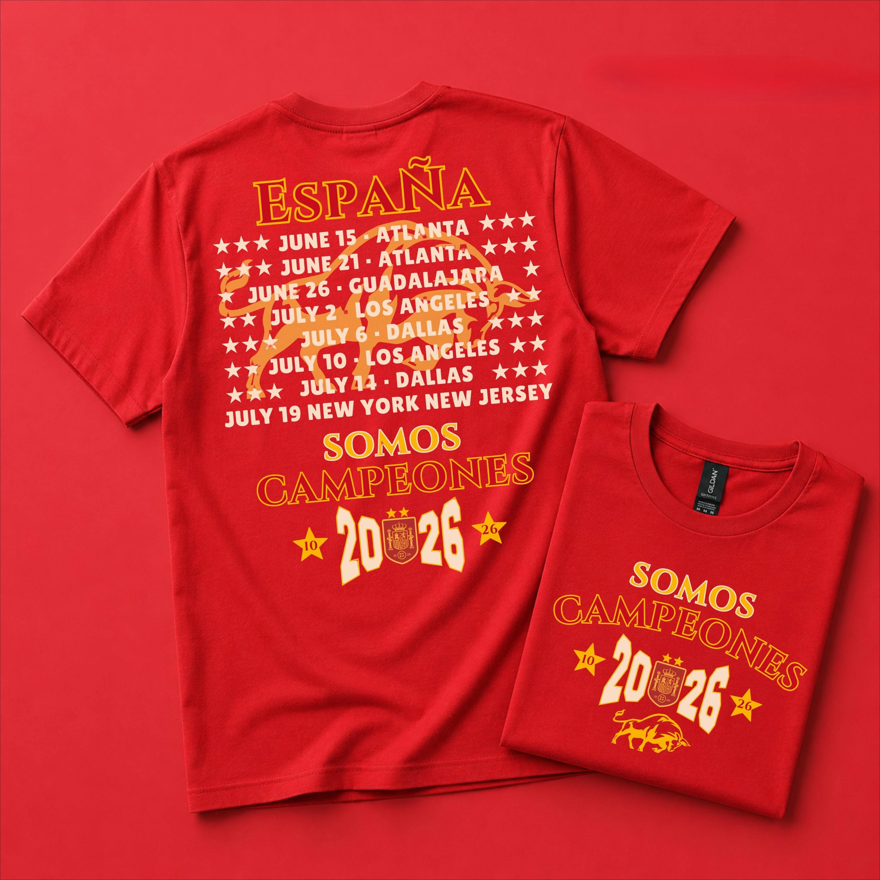 2026 Spain Champions 2026 T-Shirt La Roja Two Time Champions Comfort Colors España Tee Front and Back Football