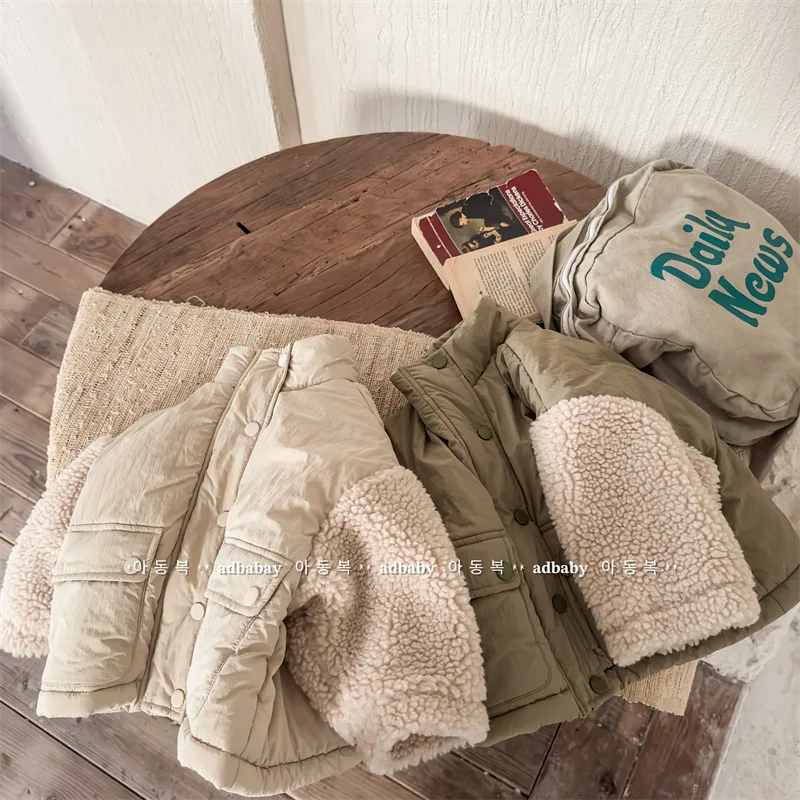 Winter Children Warm Long Sleeve Plush Coat Cotton Boys Girl Casual Jacket Plus Velvet Thick Kids Baby Padded Jacket 1-8 Years