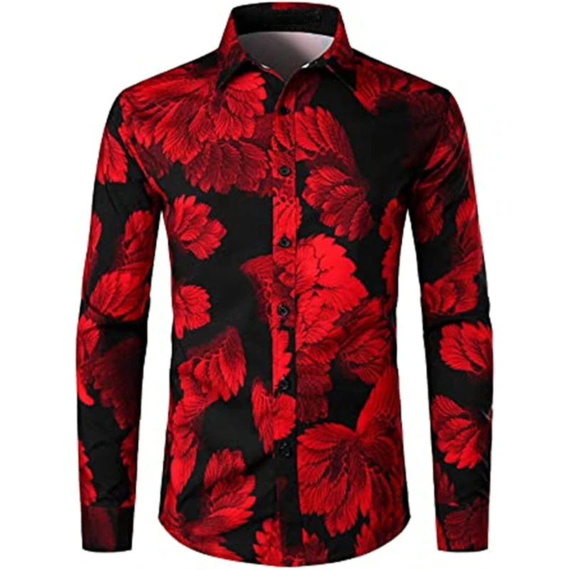 New Style 3D Print Rose Floral Graphic Shirts For Men Turndown Long Sleeve Button Down Casual Shirt Mens Loose Breathable Blouse