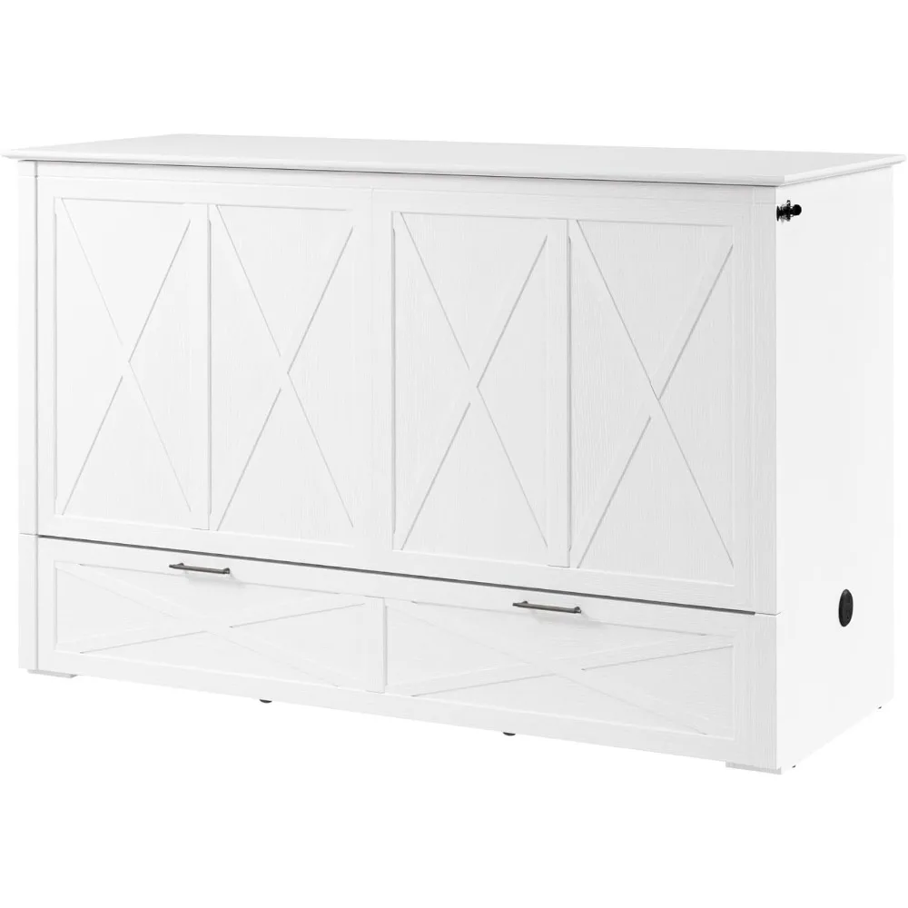 Murphy Cabinet Letto matrimoniale da 65 pollici con cassetto estraibile per camera da letto, stanza degli ospiti, collezione Key West, moderno, bianco