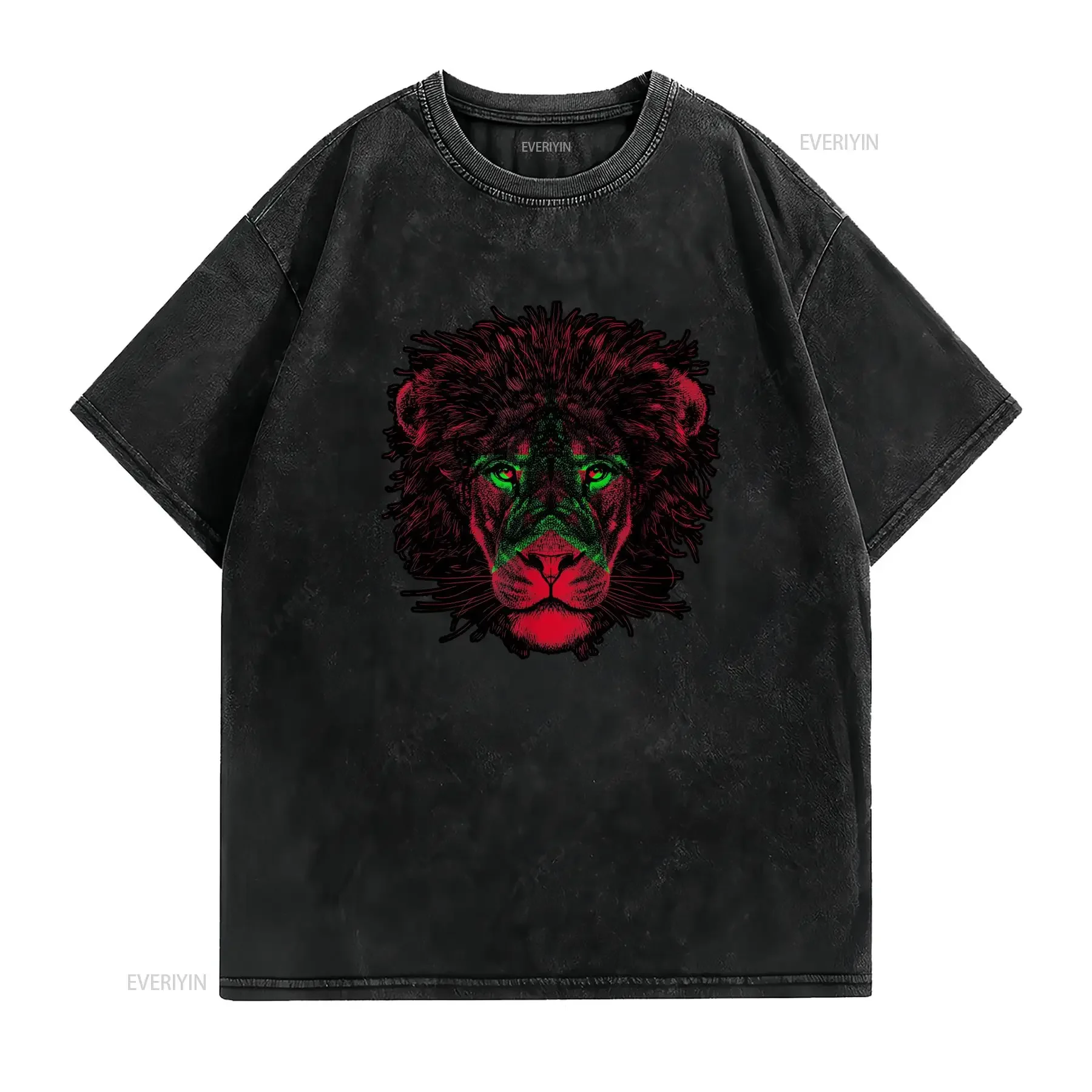 T Shirt Marocain avec Lion Imprimé au Dos vintage Washed Stretched Top For Everyday Wear Comfortable Stylish Versatile Unisex