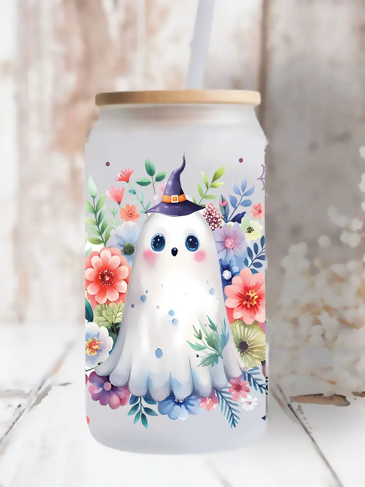 Cartoon Halloween Pattern Uv Dtf Cup Wrap Iron On Transfer Stickers For Glass Cup 16oz Decoration D24156