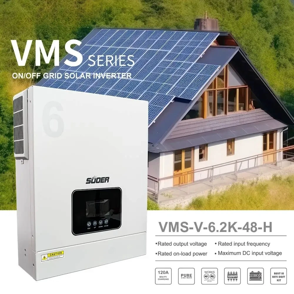 

VMS-V-6.2K-48-H 6200W Pure Sine Wave Inverter 6.2kw MPPT Solar Hybrid Inverter LCD Display Single Phase