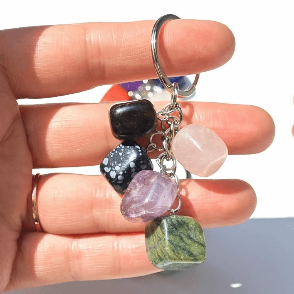 Stone 12 Constellation Keychain Polished Zodiac Birthstone Key Pendant Multicolor Lightweight Astrology Keyring Party Favor