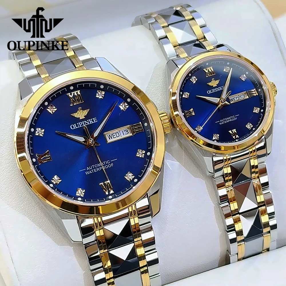 OUPINKE Couple Watches Top Luxury Fashion Tungsten Steel Sapphire Mirror Original Automatic Mechanical Wristwatch Waterproof New