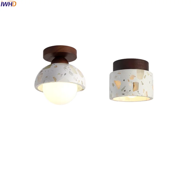 

IWHD PMMA Lampshade LED Ceiling Lights Fixtures Bedroom Balcony Hallway Terrazzo Wood Stone Japan Style Ceiling Lamp Plafonnier