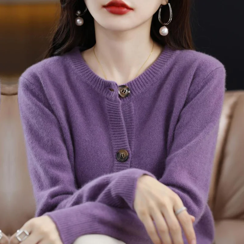 

Purple Knitted Sweater Jaet Women's Spring Autumn ort Sle Large Size Outerwear Casual Chic Top Loose Fit Button Detail