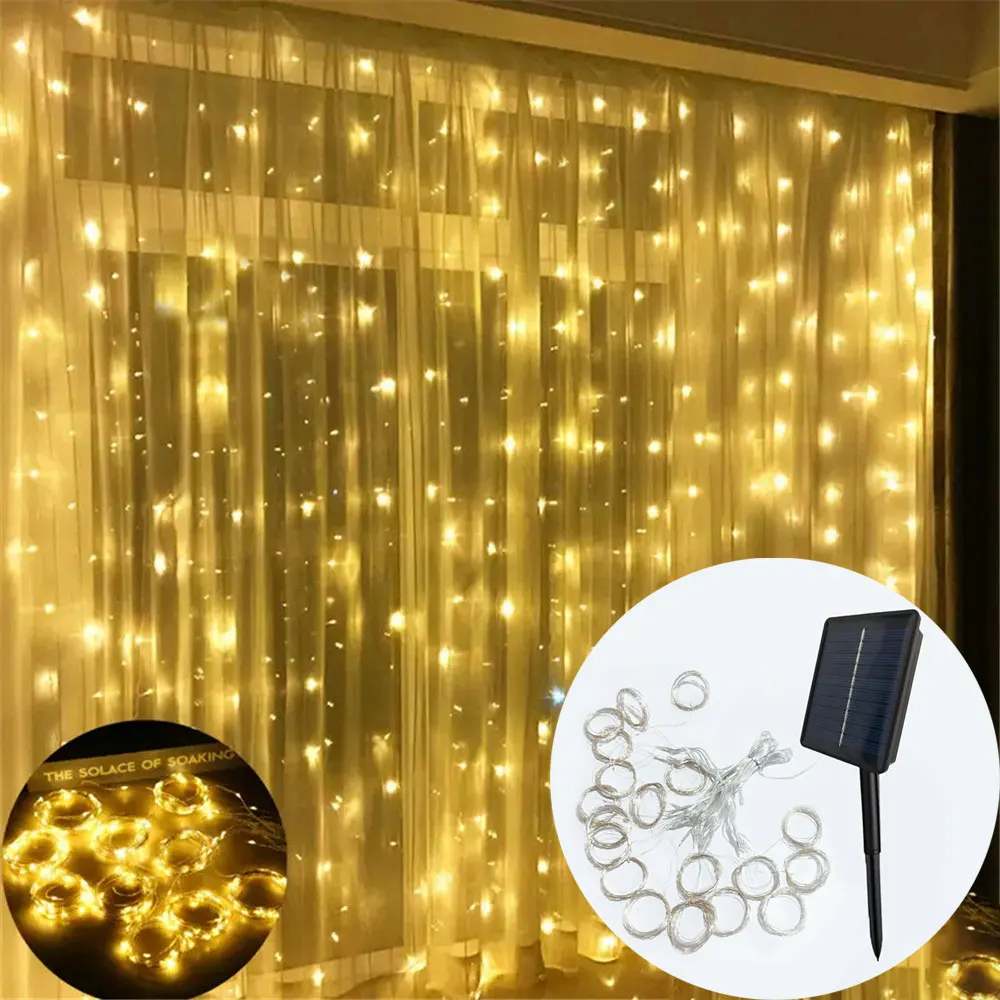 

Solar Curtain Lights Outdoor Fairy String Lights with 8 Modes for Garden Window Bedroom Wedding Birthday Eid Mubarak Ramadan