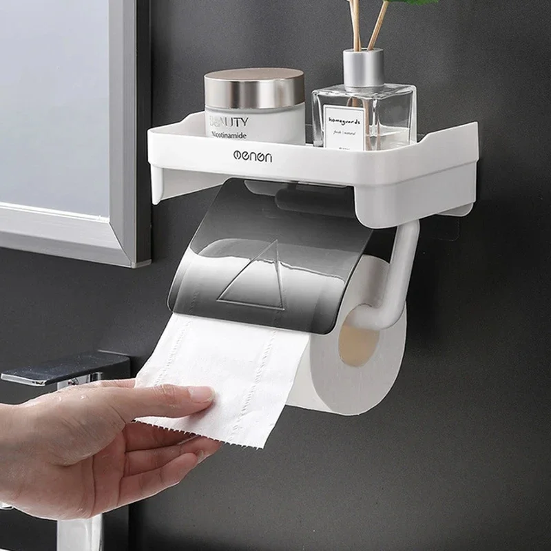 Wall Mount Toilet Paper Holder Bathroom Tissue Accessories Rack Holders Self Adhesive Punch Free Kitchen Roll Paper Accessory