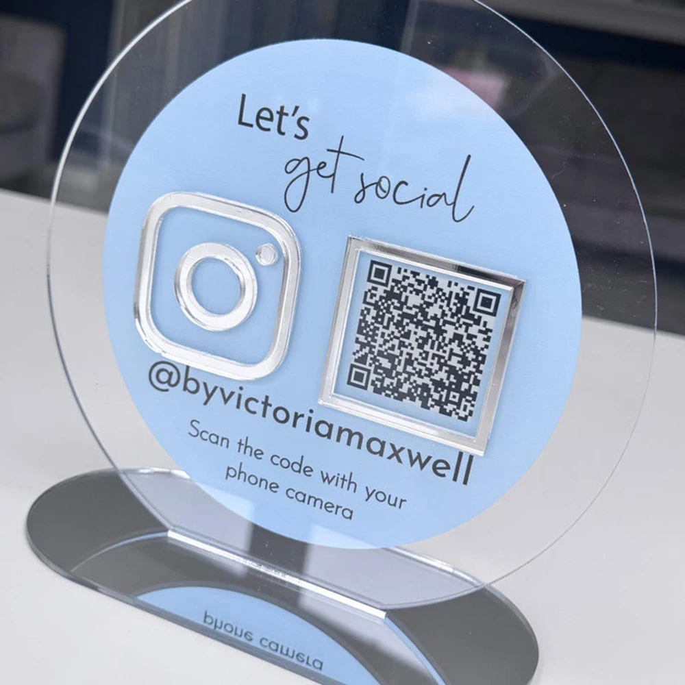 crylic Business Social Media QR Code Sign Customizable with Logo Scannable Instagram Sign for Business Marketing Salon MUA