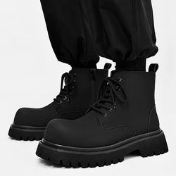 Hight Quality Spring New Classic British Street Style Black Leather Ankle Boots For Men's Hombre Dress Height Increasing Shoes