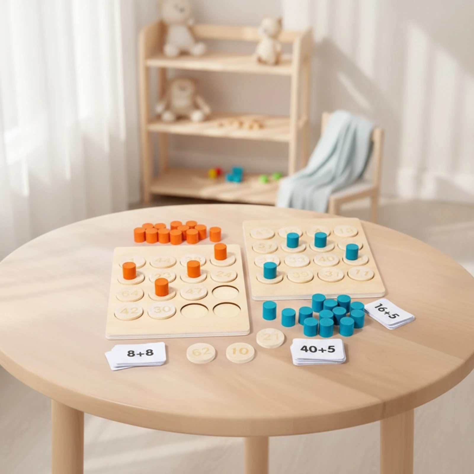 Number Matching Game with Wooden Discs Hands-on Wooden Early-Learning Arithmetic Game Preschool Math Learning Toy Natural Wood