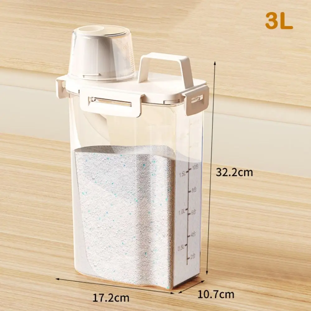 Transparent Laundry Detergent Dispenser Bottle with Measuring Cup Sealed Detergent Powder Tank Multipurpose