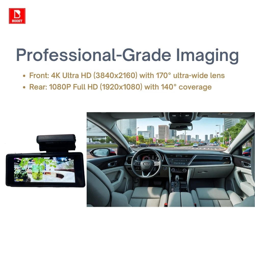 Dash Camera 4K 1080P Dual Recording Front UHD Rear HD Parking Monitor Auto Loop Recording ACC USB Power Multi-Language