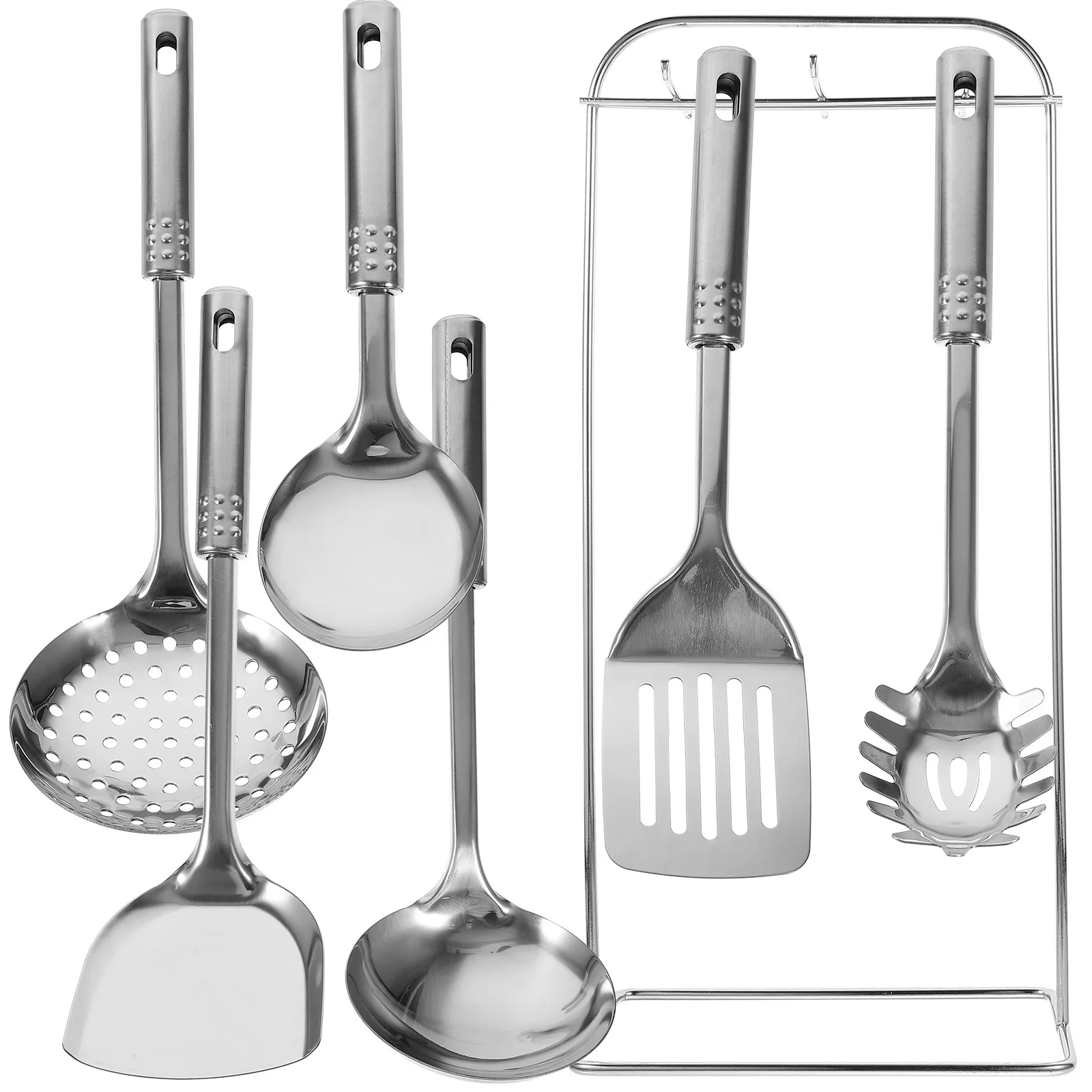 

1Set Kitchen Utensils Kit Food Grade Stainless Steel Cookware Set with Rack Stain Resistant Storage Organized Cooking Gadgets