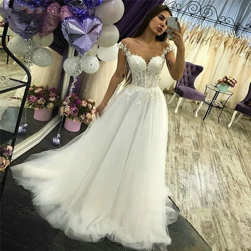 Robe de Mariée Trapèze à Manches Cape et Col Transparent, Sexy, avec Appliques en Dentelle, pour les Patients, Peu importe pour les Femmes, avec Traîne de Balayage, Personnalisée, 2023