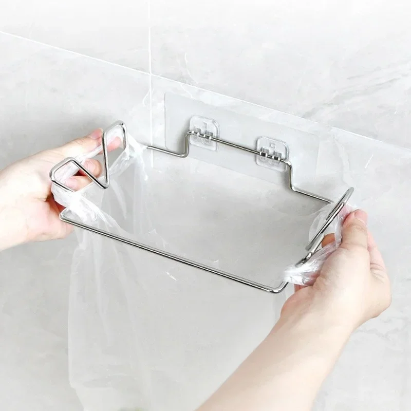 Stainless Steel Closet Garbage Kitchen Storage Household Supplies Punch-free Bracket Trash Can Rack Cabinet Door Home Supplies