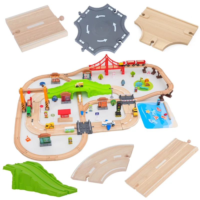 Wooden Train Track Accessories Toys Wide Train Railway Compatible with All Brands Trains Ring Track Toys Children Gift