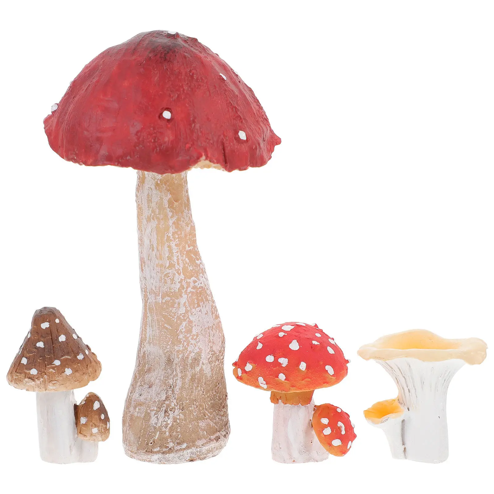 4Pcs Realistic Mushroom Statue Resin Small Micro Landscape Decorations Indoor Outdoor Garden Bonsai Ornaments Mushroom Decor