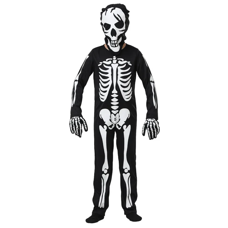 2025 New Halloween Skeleton Glow In The Dark Costume Cosplay Kids Boy Horror Night Ghost Jumpsuit Gloves Mask Suit Carnival Part