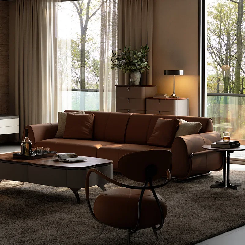 Living room furniture Modern light luxury caramel color straight row villa sofa