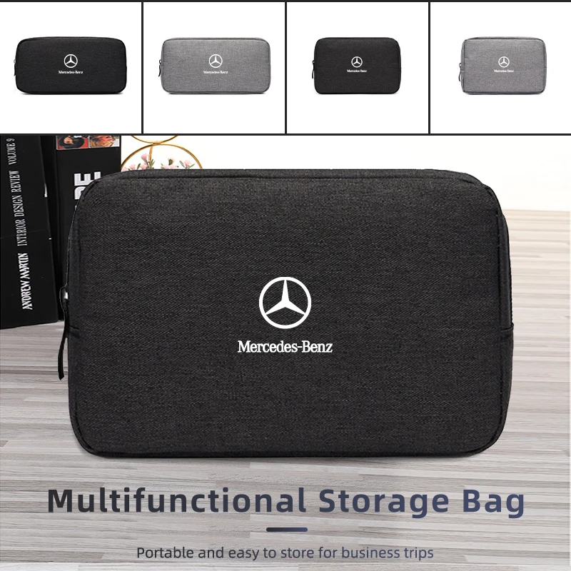 Cars Accessories Three-layer Charger Data Cable Organizer Bag For Mercedes Benz AMG W204 W203 W211 W212 W213 W205 W201 W210 W124