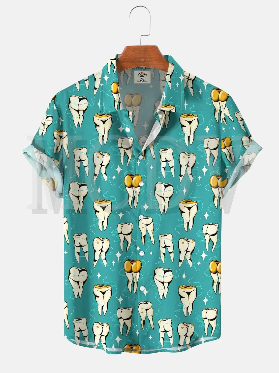 Fun And Sexy Mushroom Print Short Sleeve Shirt Oversized Stretch Music Car Aloha Shirts